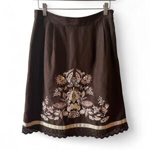 Loft chocolate midi skirt with white and brown embroidery- fairy skirt